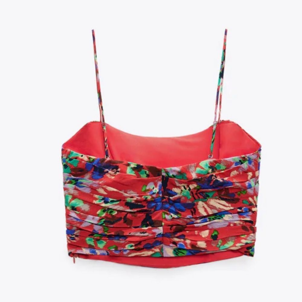 Zara Floral Ruffle Crop Tank Top NWT - Picture 2 of 14